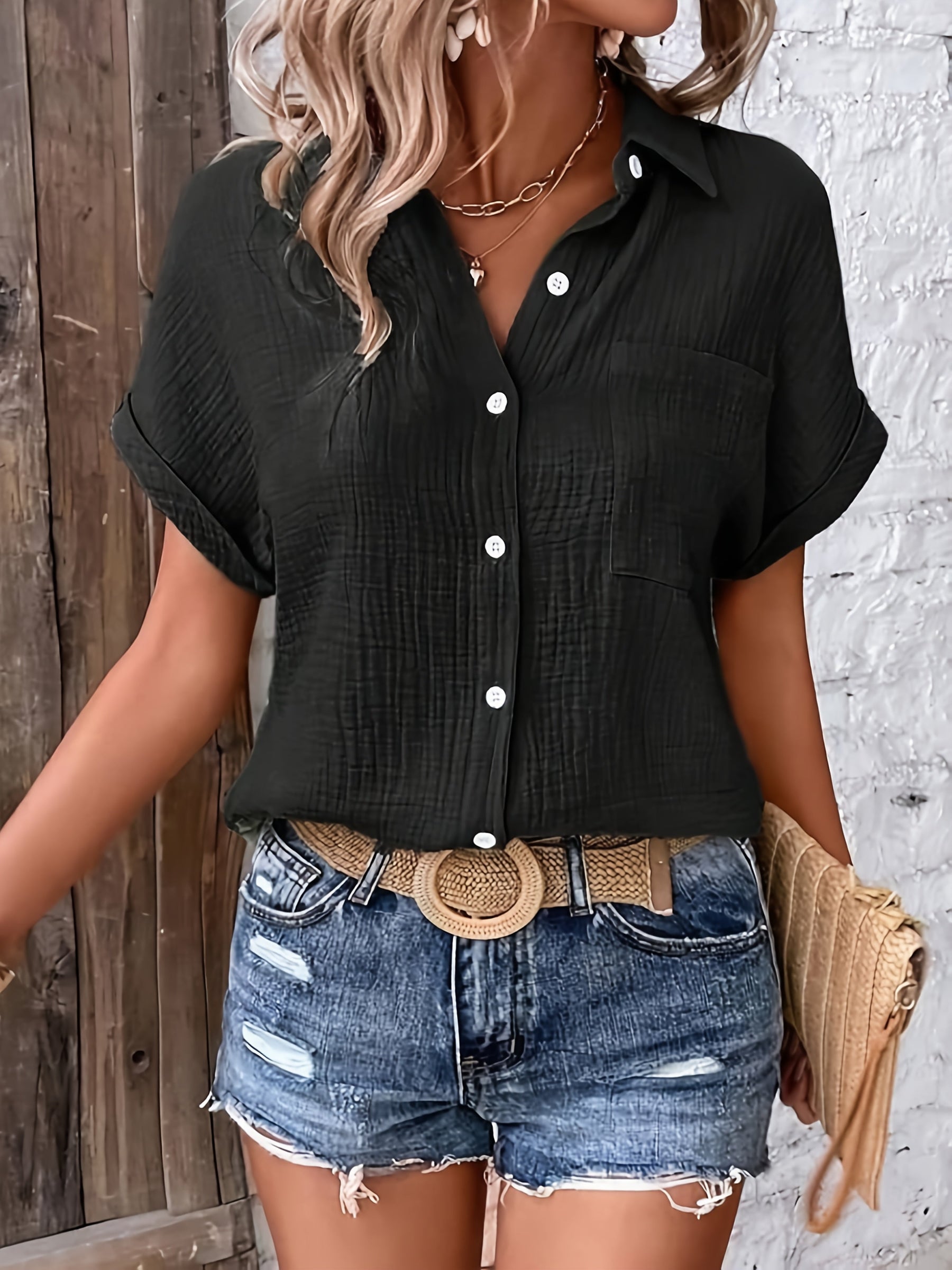 Emery | Blouse d'été texturée à boutons