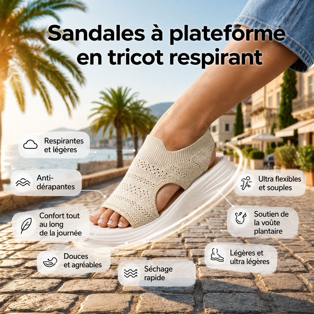 HUGUETTE | Sandales Plateforme Confort Respirantes
