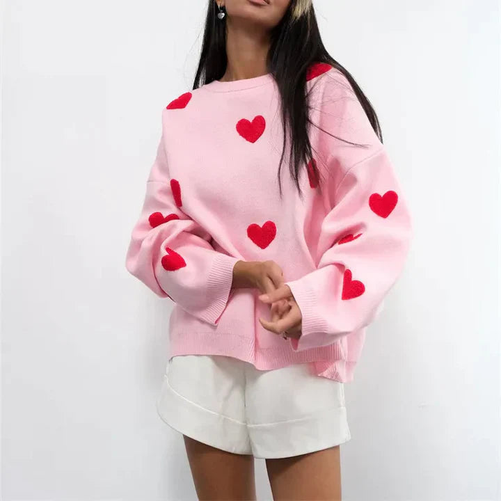 Abigail - Pull Tricoté à Motif Cœur