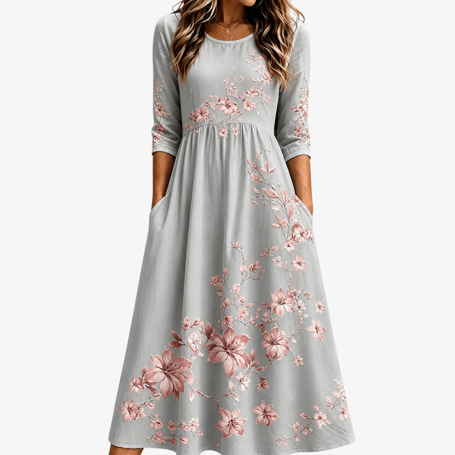 Robe Midi Évasion Fleurs Argentées