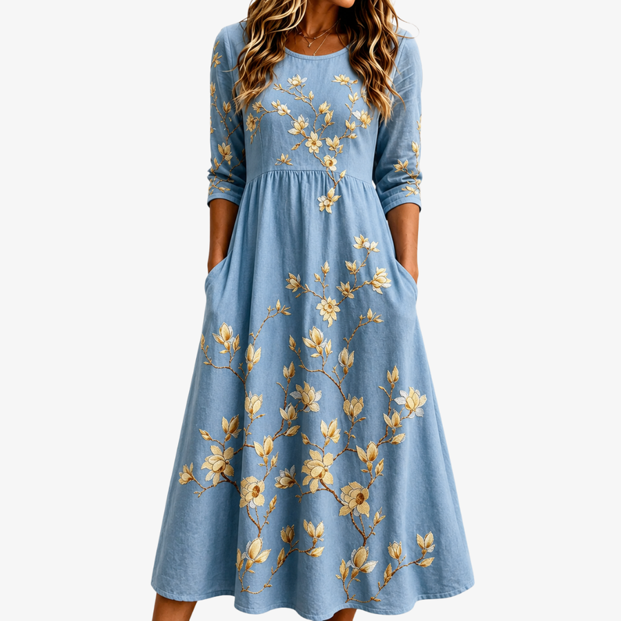 Robe Midi à Poches Prairie de Jacinthes des Bois