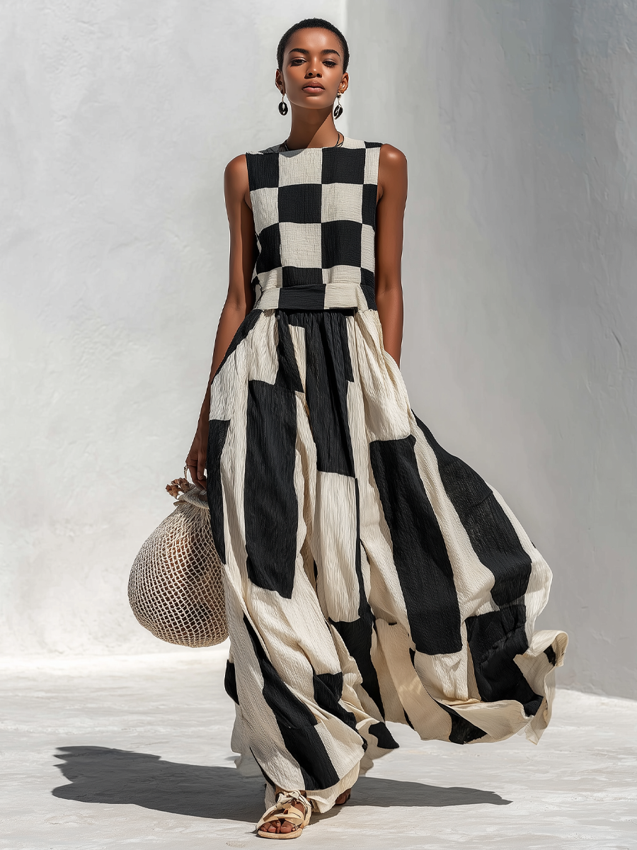 Agnès | Robe Maxi Graphique Élégante