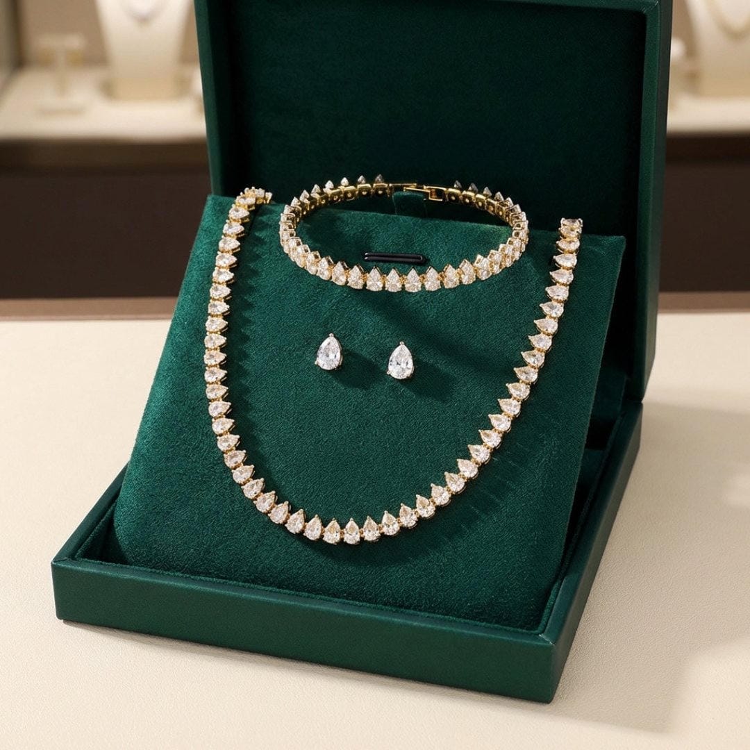 Superbe ensemble complet de mariage en zircon cubique transparent
