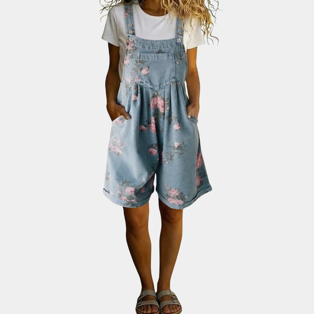 ADRIANA | Combinaison en denim à fleurs avec coton doux et lavage vintage