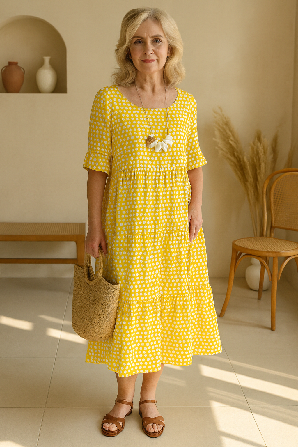 NOÉMIE | Robe midi fluide élégante naturelle