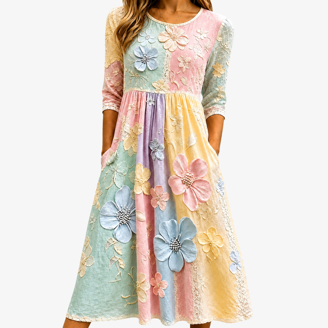 Robe Midi à Poches Jardin Éclosion Pastel