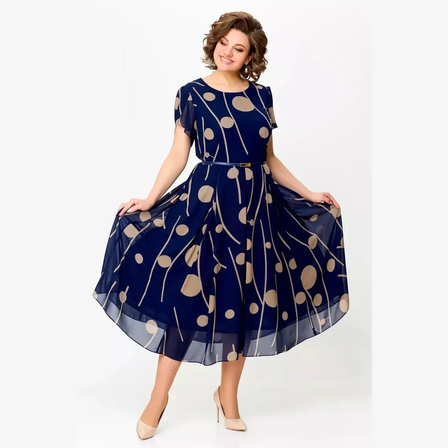 Micheline | Robe Midi Élégante à Motif Graphique