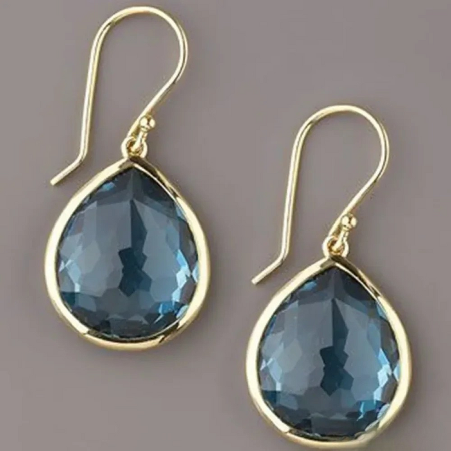 Boucles d'Oreilles Pendantes Rétro avec Cristaux Bleus