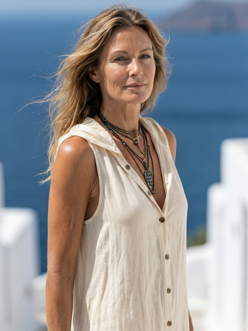 MARUNE™ | Robe maxi à boutons et capuche sans manches