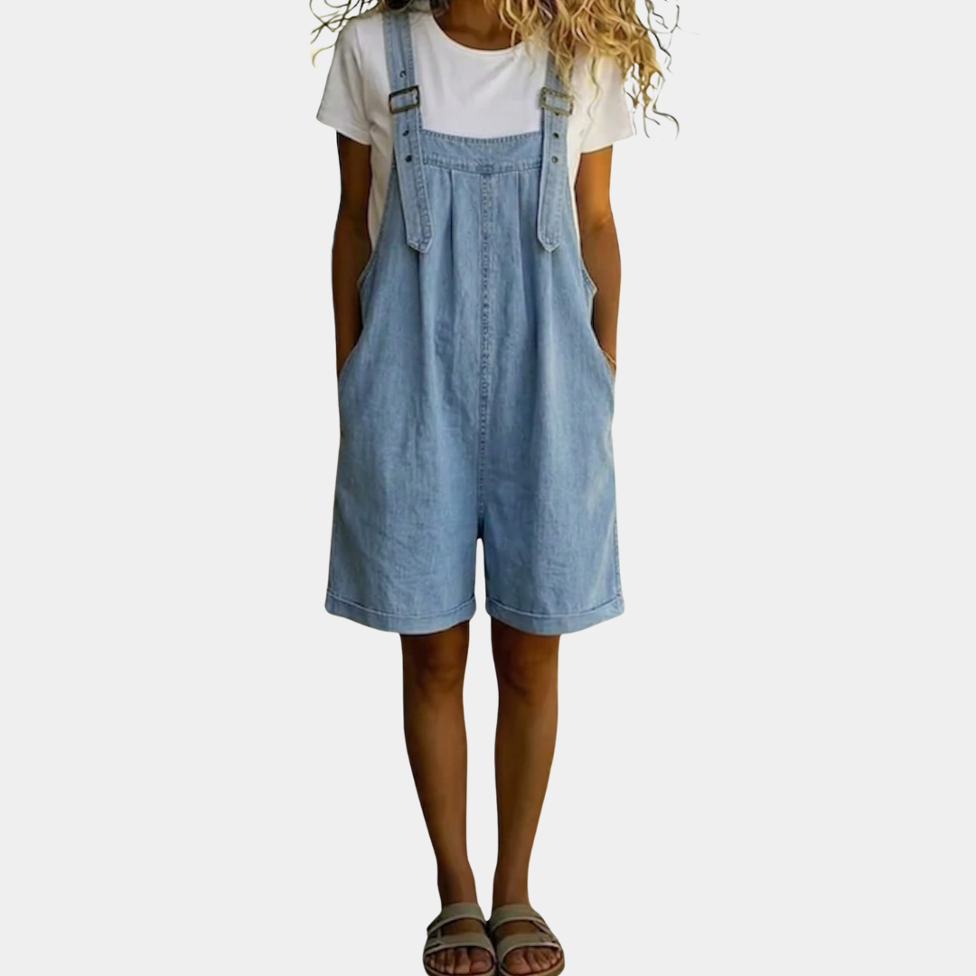 ISABEL | Combinaison en denim courte avec aspect coton doux et lavage vintage Bleu clair