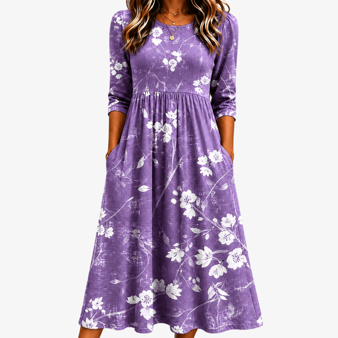 Robe Midi à Poches Confort Éclosion Lavande