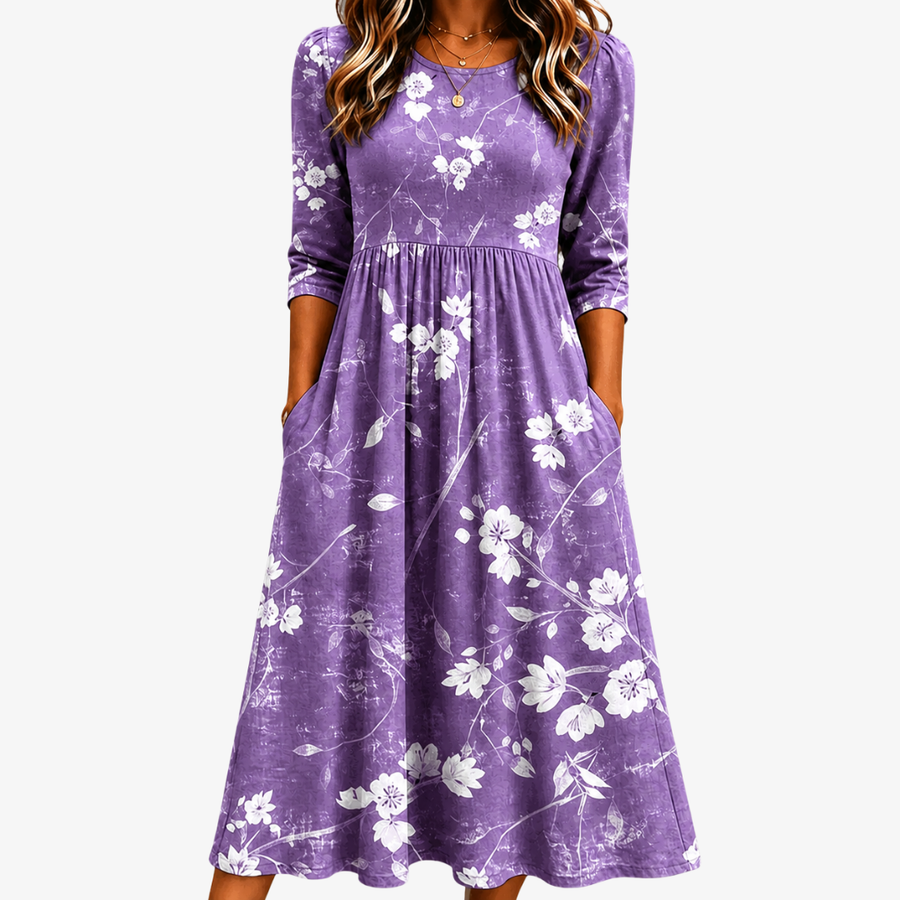 Robe Midi à Poches Confort Éclosion Lavande