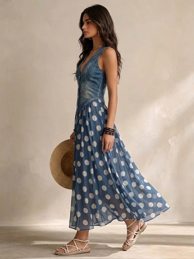 Claudette | Robe Maxi Élégante à Pois