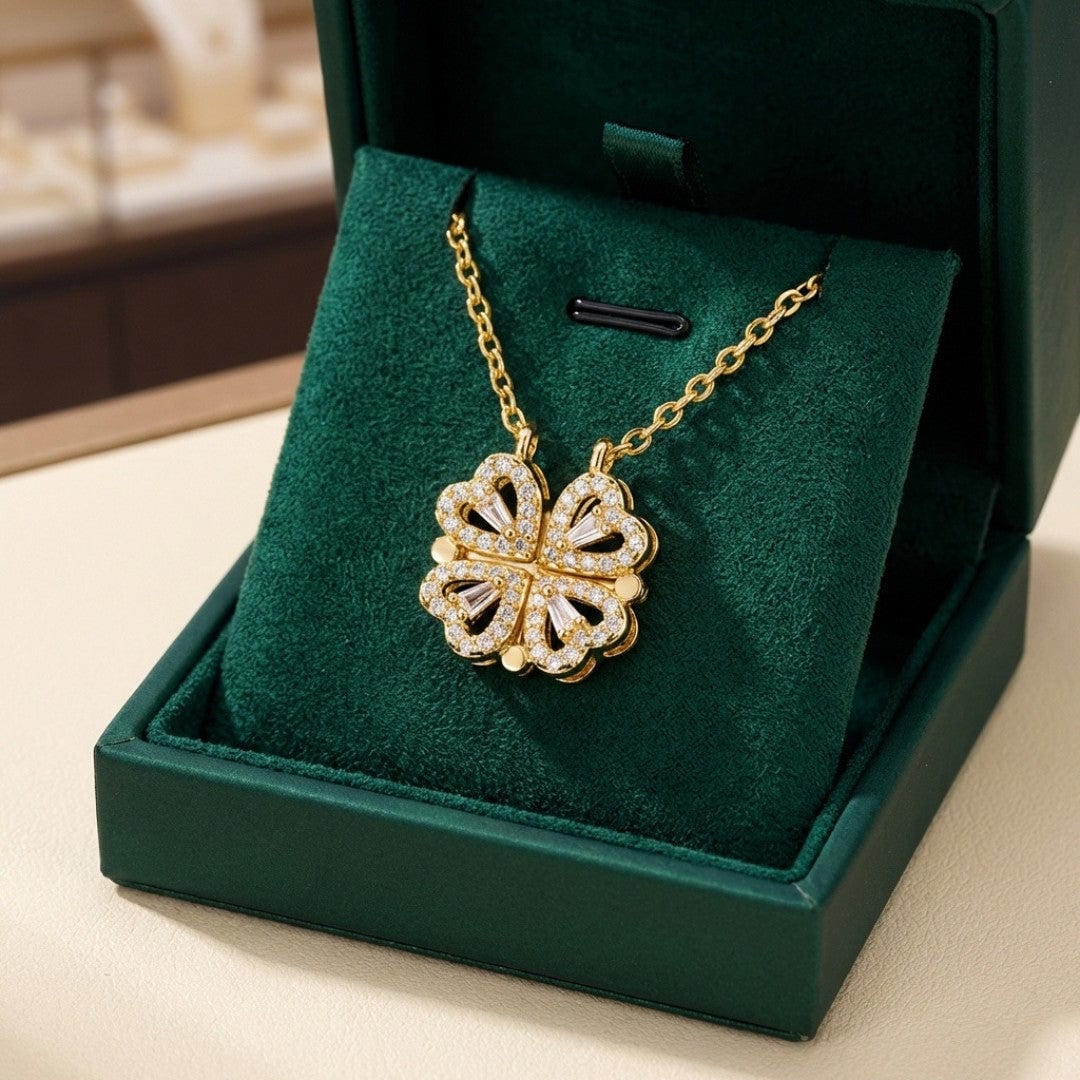 Collier Trèfle Doré avec Pendentif Cœur en Pierre de Zircon