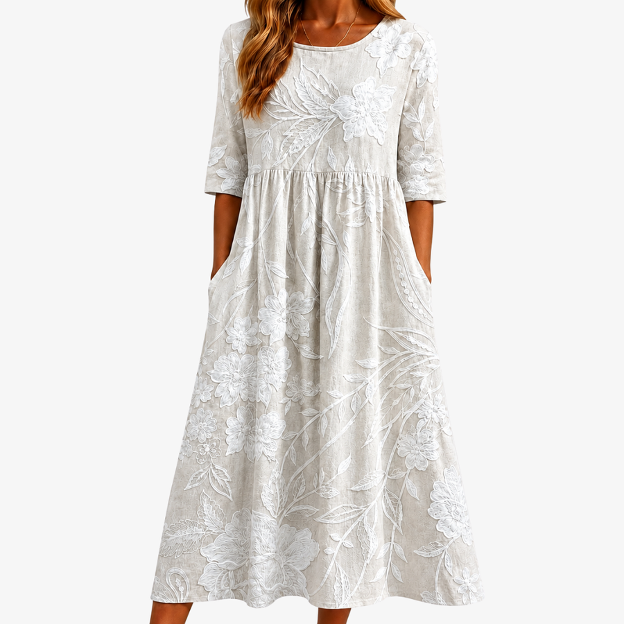 Robe Midi à Poches Élégante Jardin Murmure