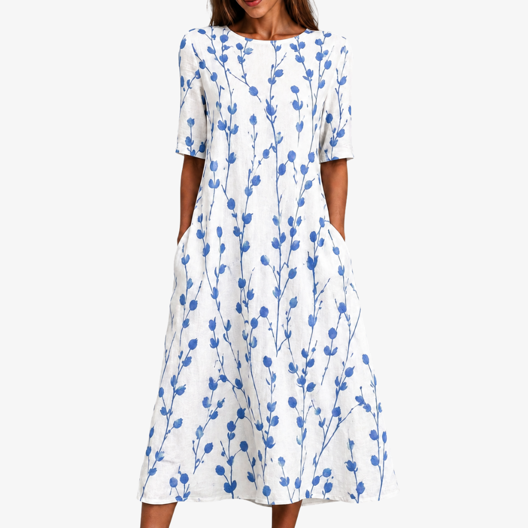 Robe Midi à Poches Brise Prairie Bleue
