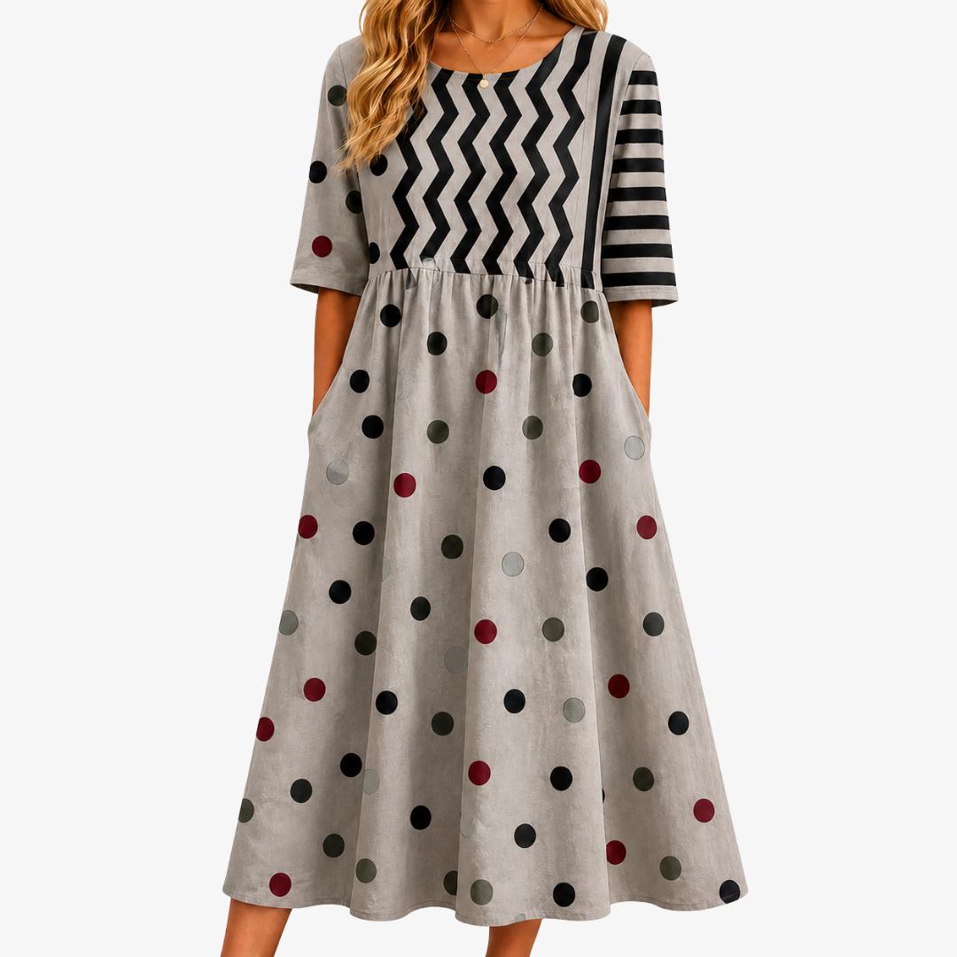 Robe Midi à Poches Imprimé Mixte Charme Moderne