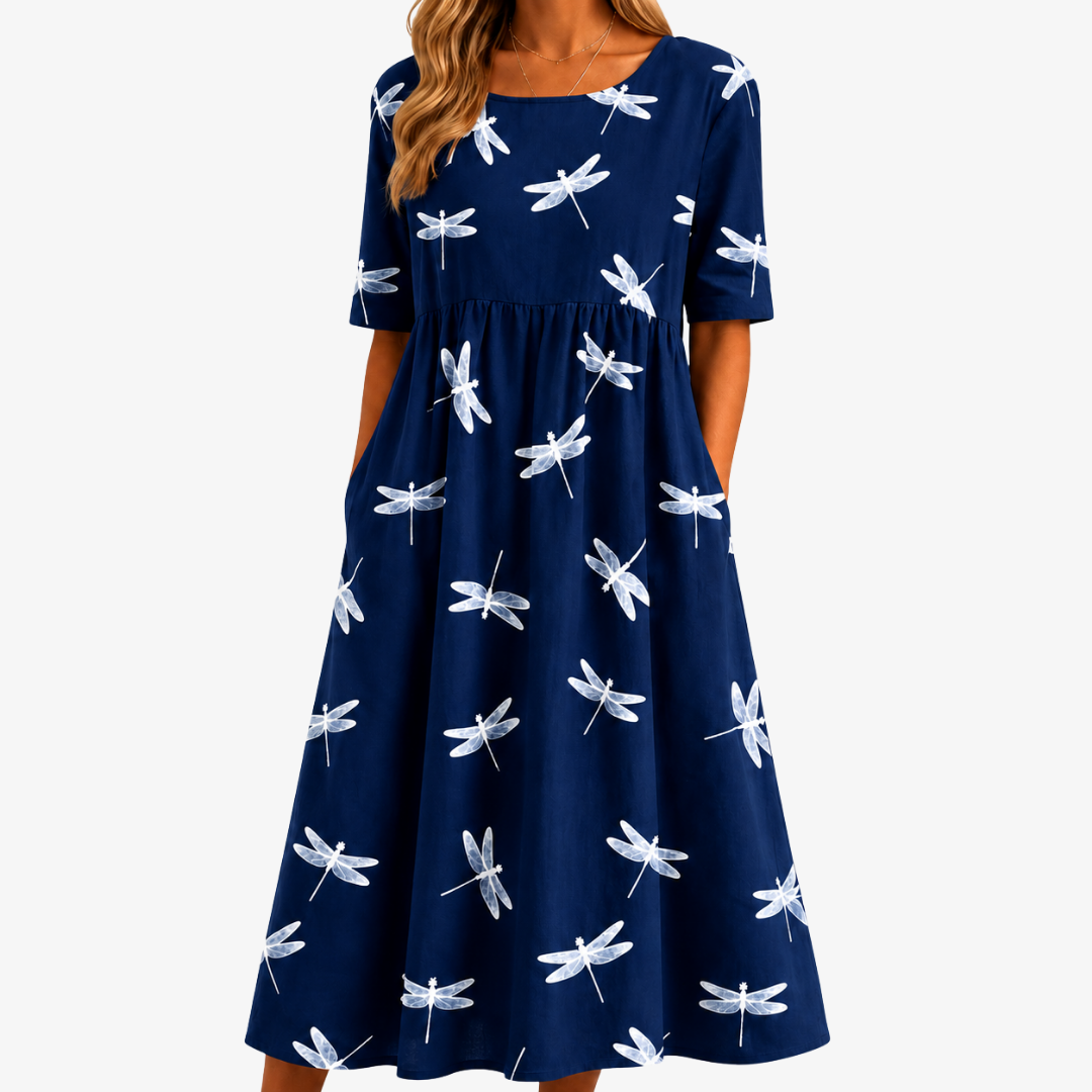 Robe Midi à Poches Brise de Libellules