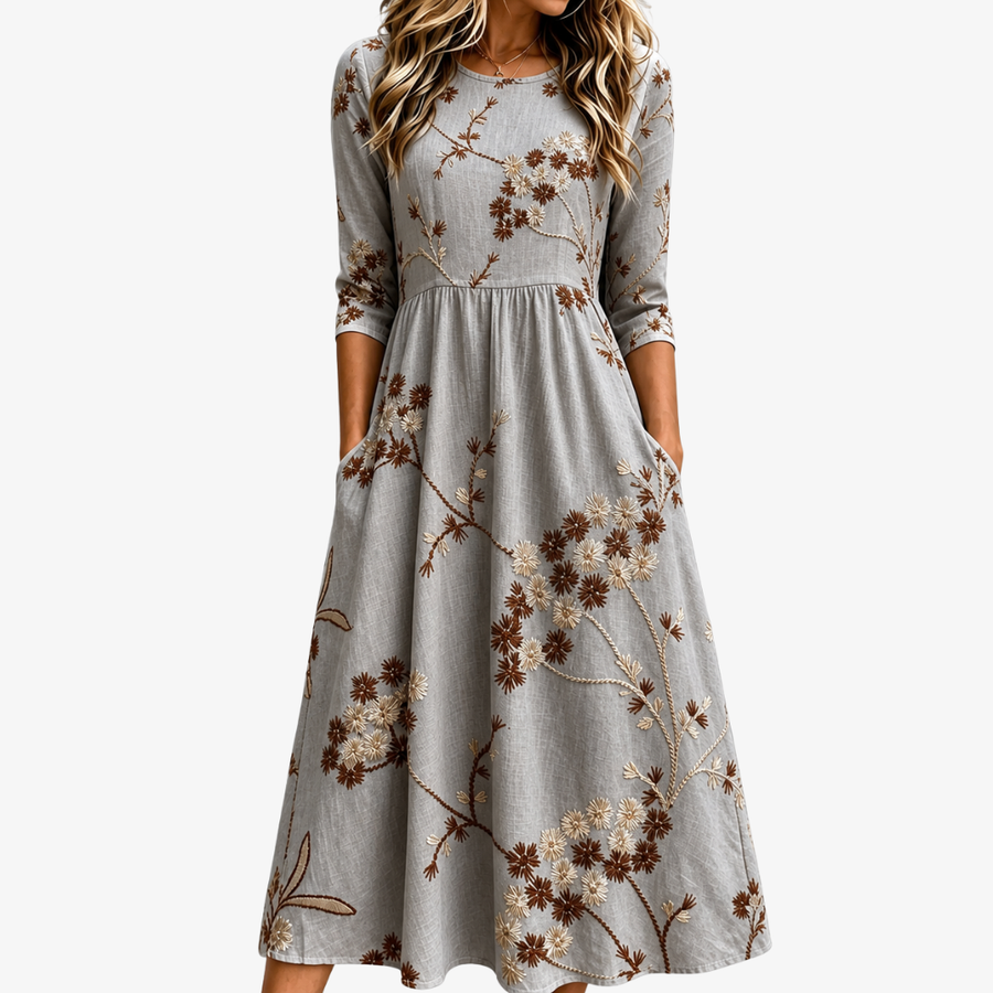 Robe Midi à Poches Fleurs d'Automne