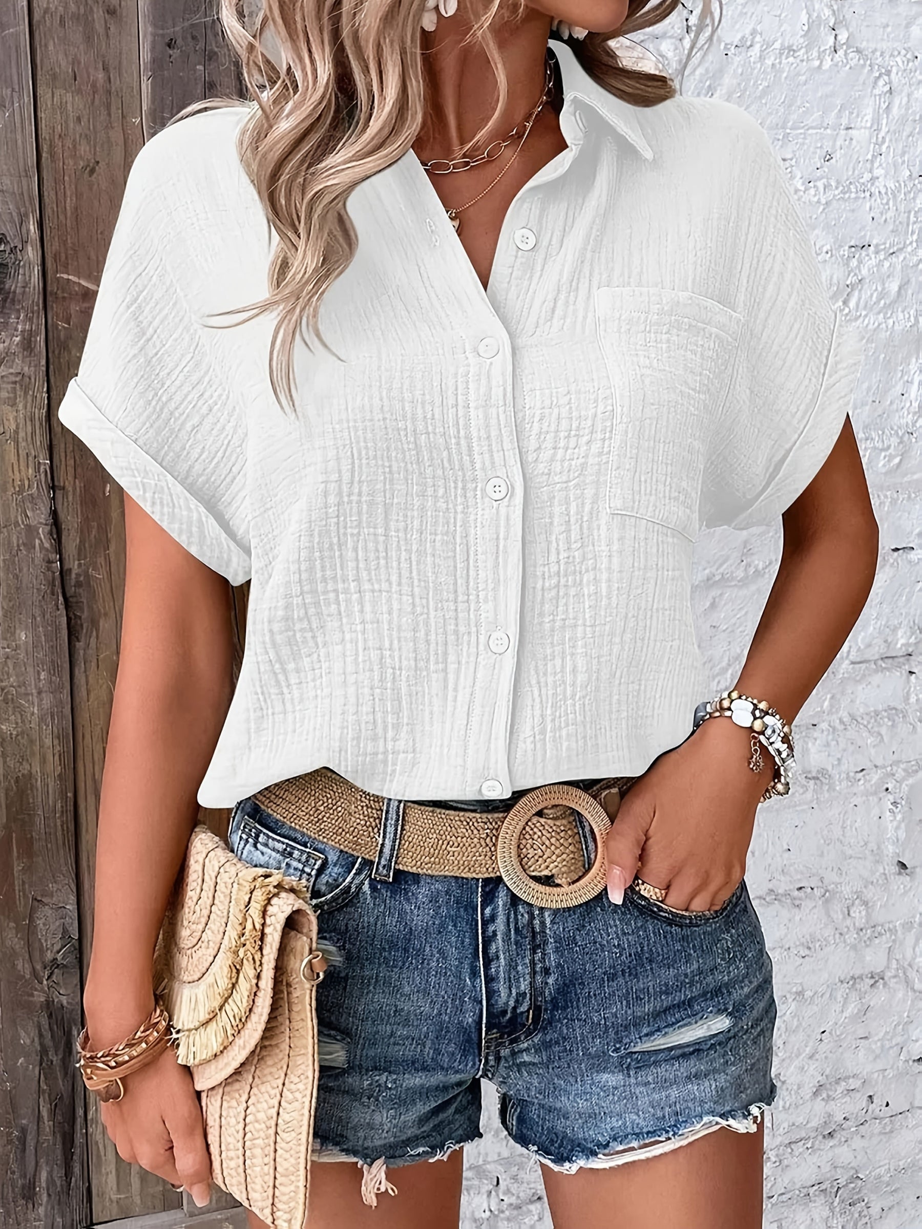 Emery | Blouse d'été texturée à boutons