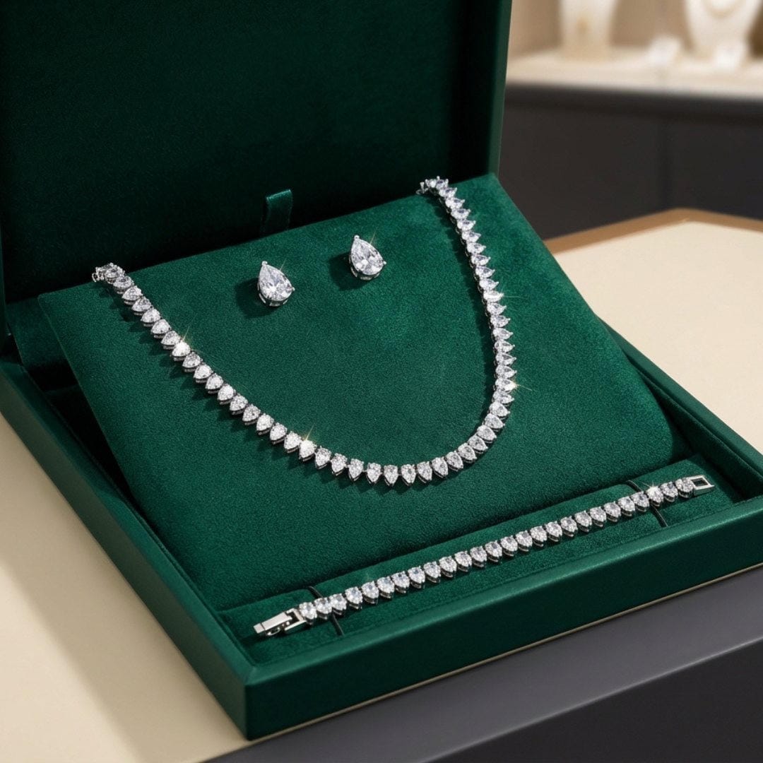 Superbe ensemble complet de mariage en zircon cubique transparent