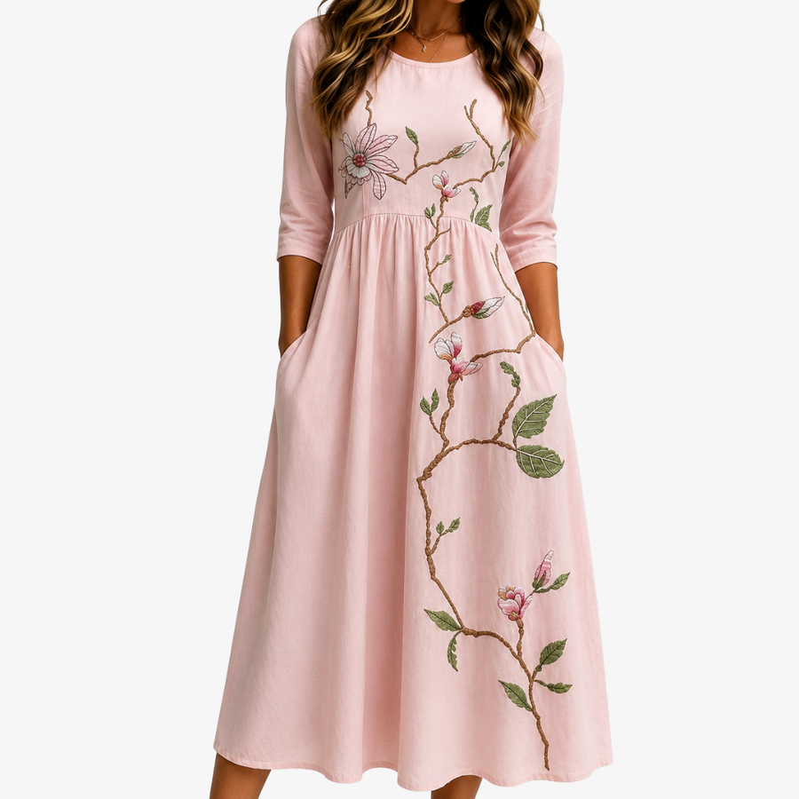 Robe Midi Jardin de Magnolia Rose Poudré