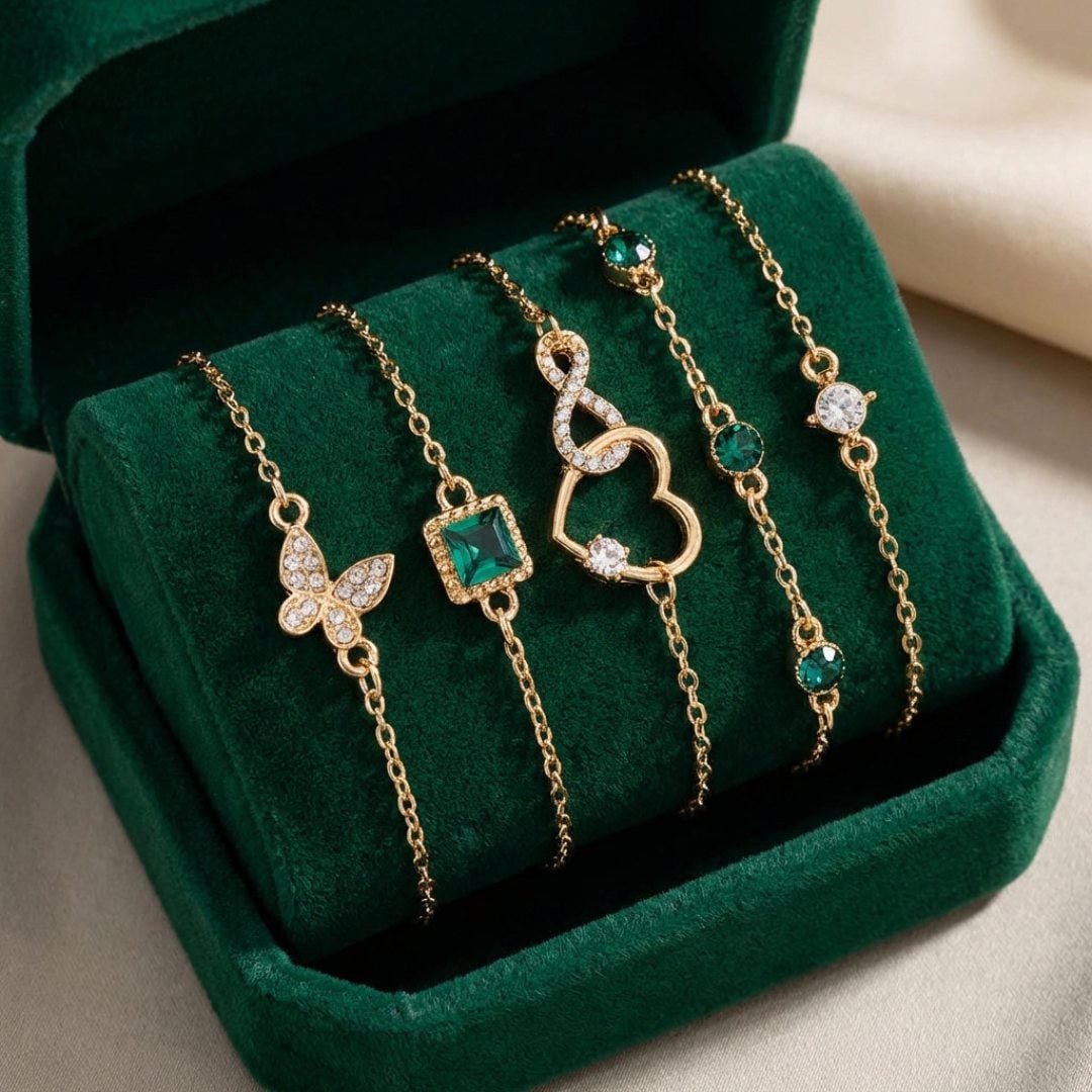 Bracelet en Pierre Cristal Verte Hallow Heart