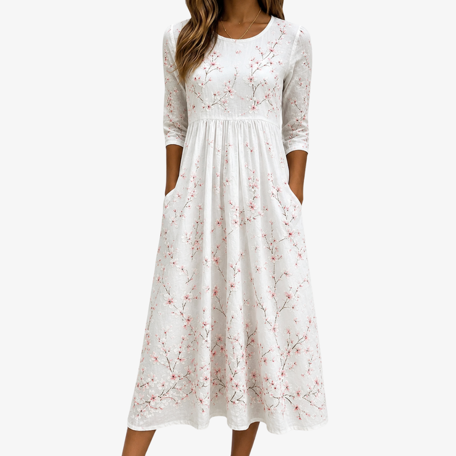 Robe Midi Quotidienne Grâce Fleurs de Cerisier