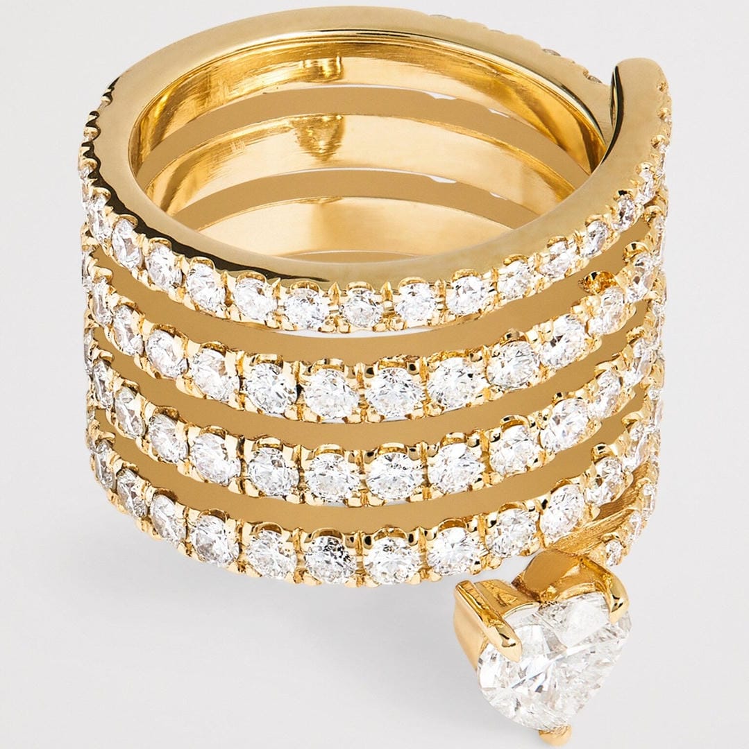 Bague Enveloppante en Zirconium Coeur Or Antique