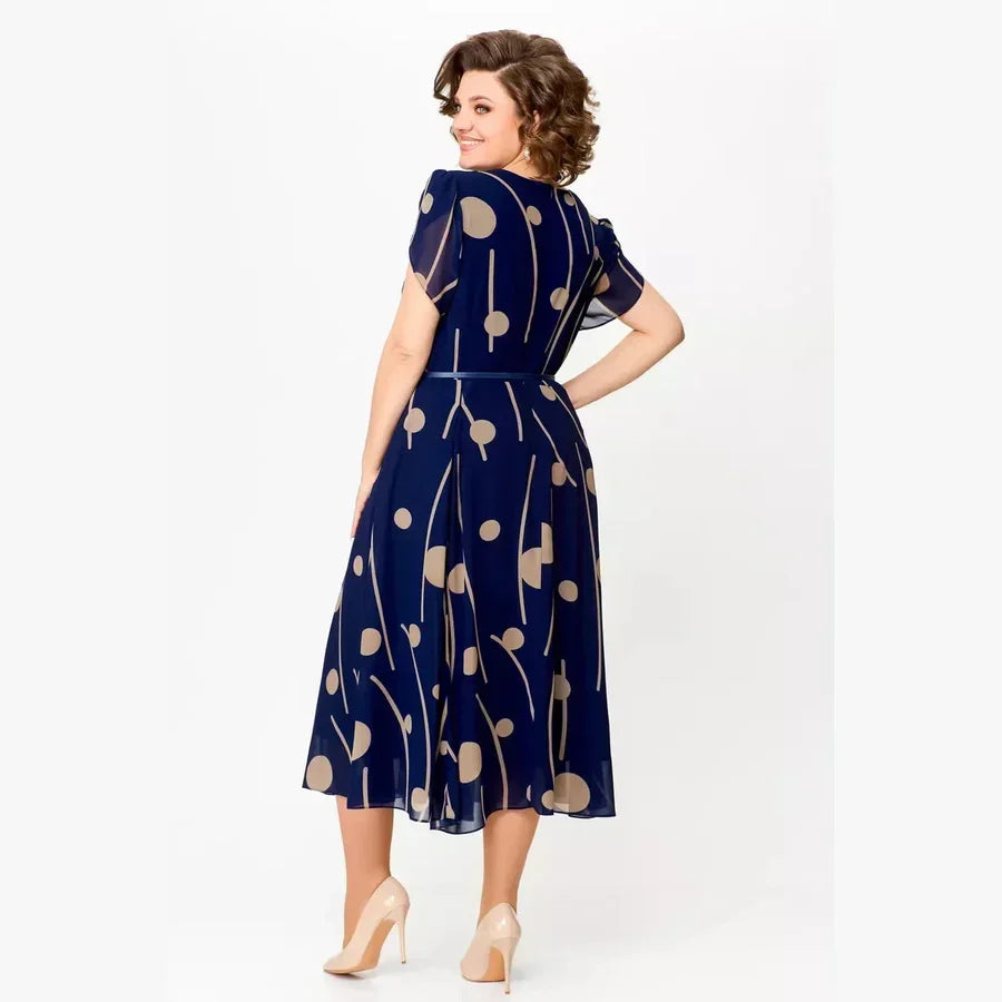 Micheline | Robe Midi Élégante à Motif Graphique