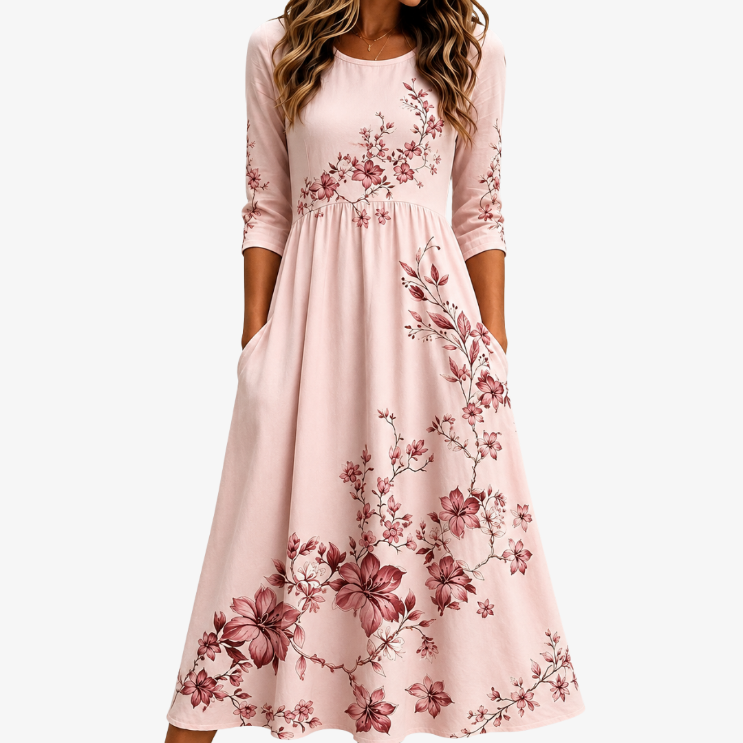 Robe Midi à Poches Charme Jardin de Roses
