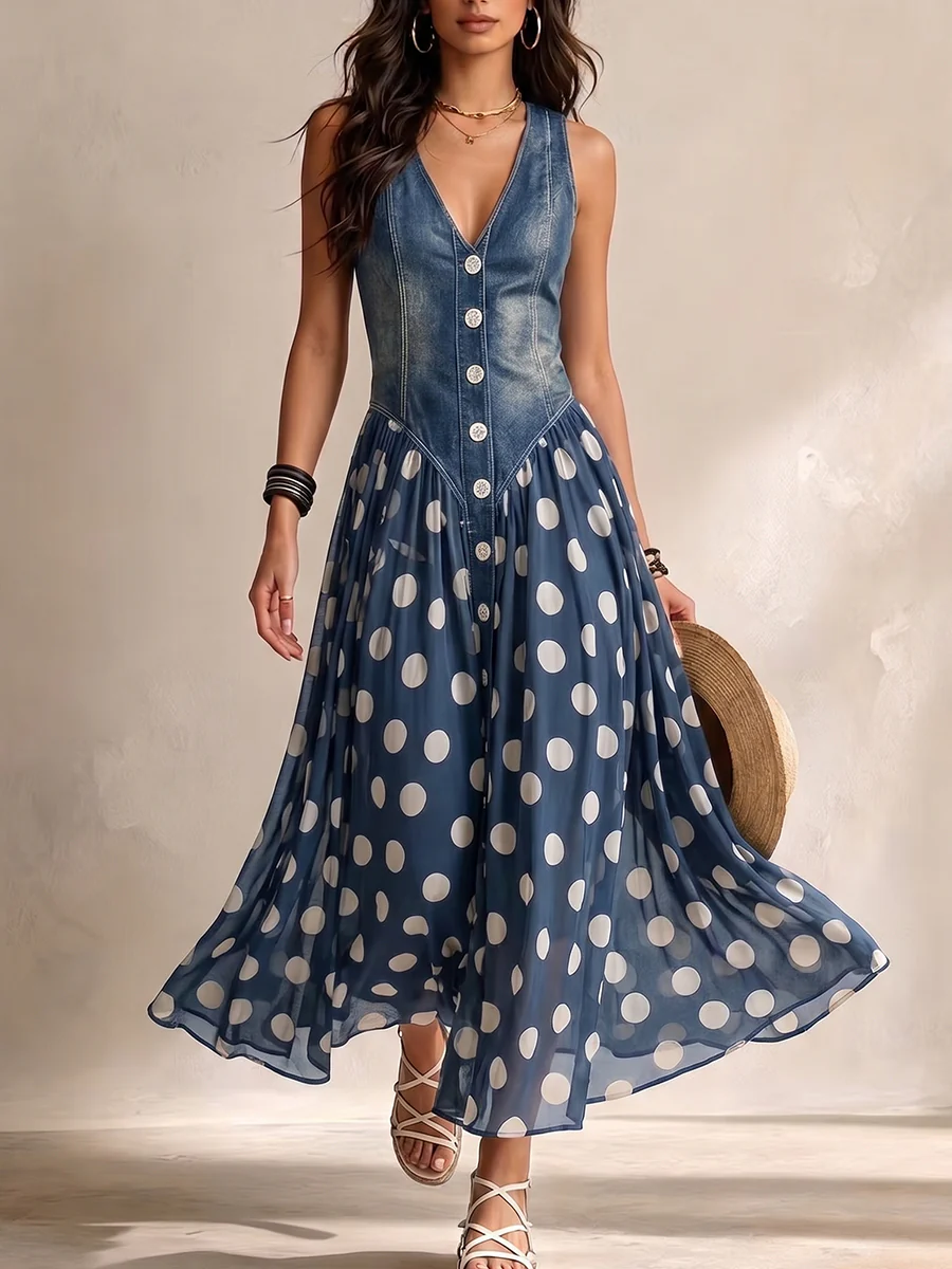 Claudette | Robe Maxi Élégante à Pois