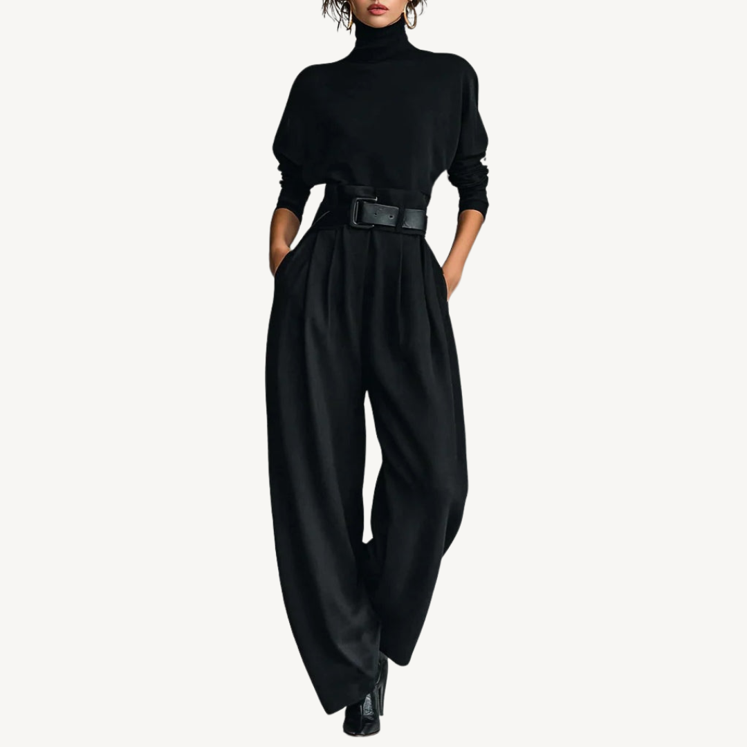 LISA™ | Ensemble noir 2 pièces avec ceinture