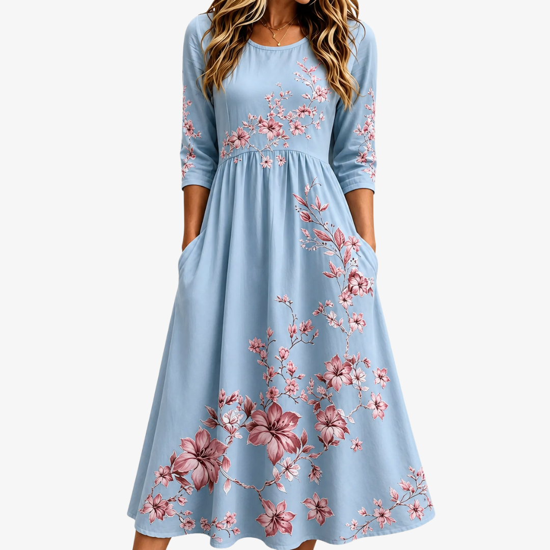 Robe Midi Week-end Fleurs Ciel
