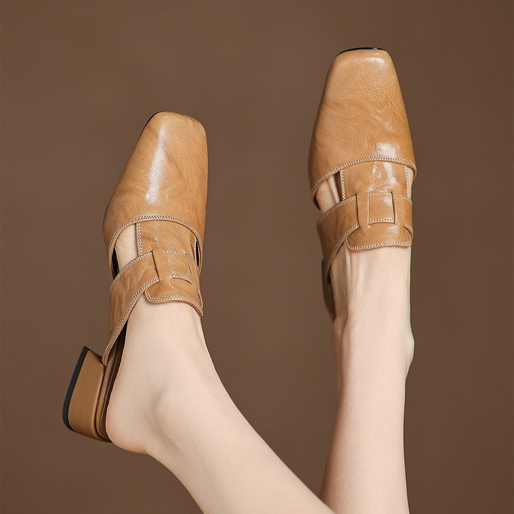 ROSEL | Mules en cuir avec bout carré