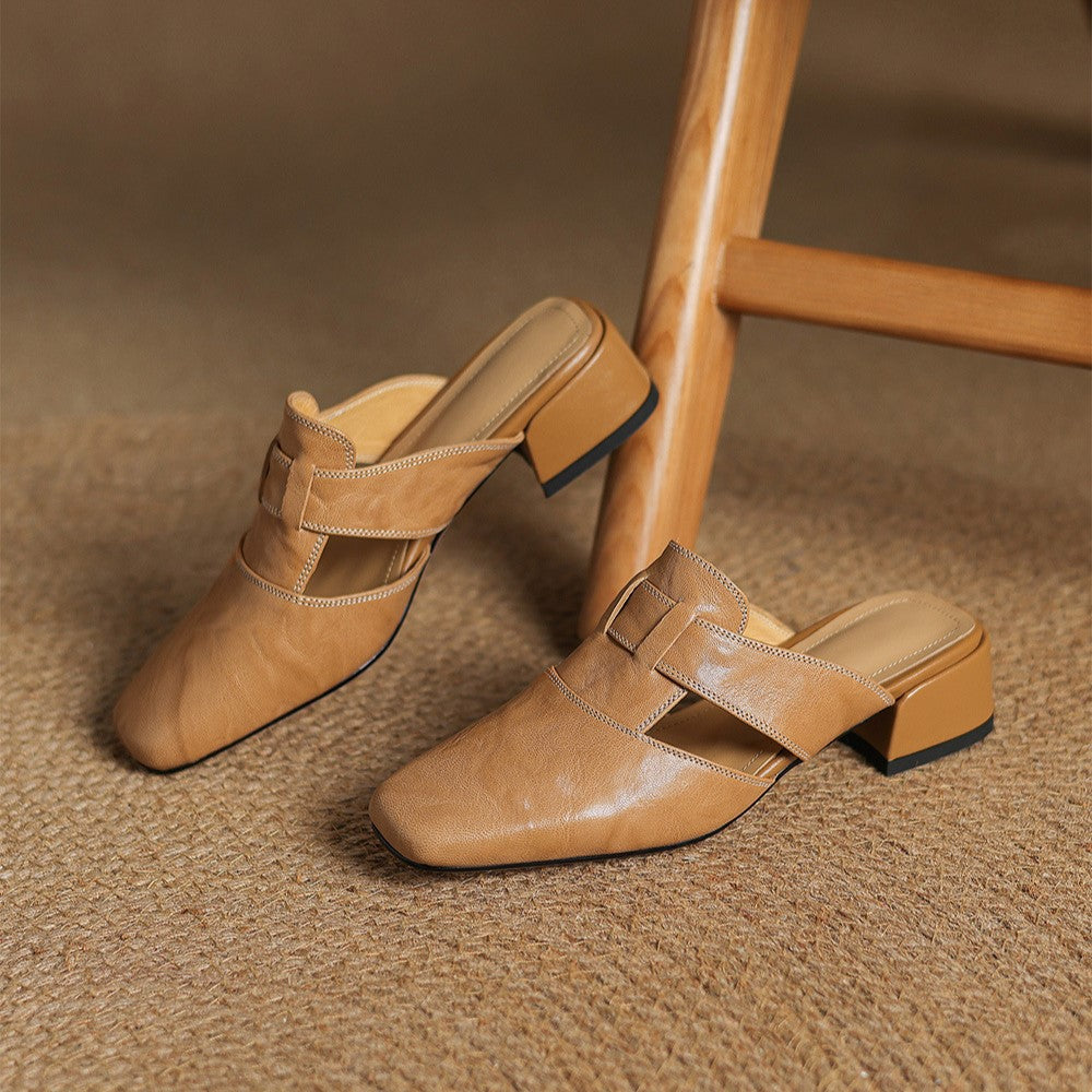 ROSEL | Mules en cuir avec bout carré