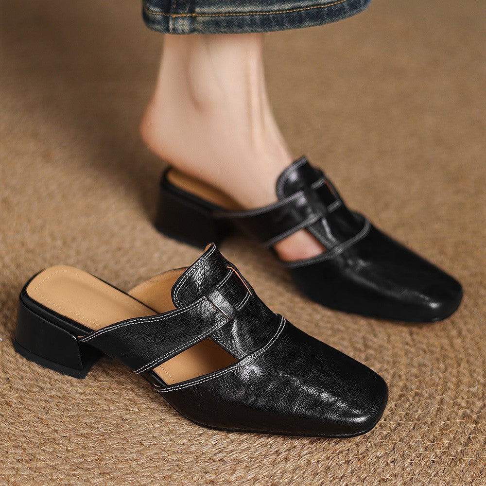 ROSEL | Mules en cuir avec bout carré