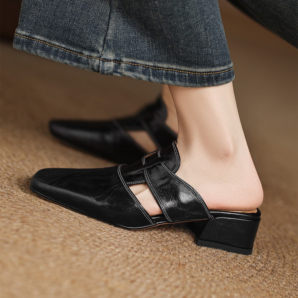 ROSEL | Mules en cuir avec bout carré