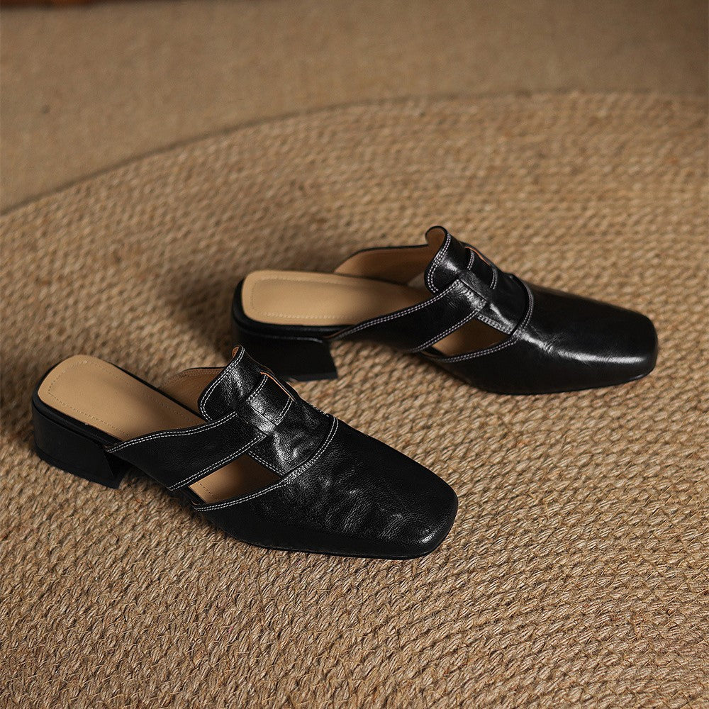 ROSEL | Mules en cuir avec bout carré