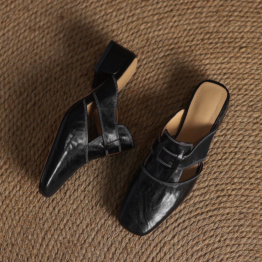 ROSEL | Mules en cuir avec bout carré
