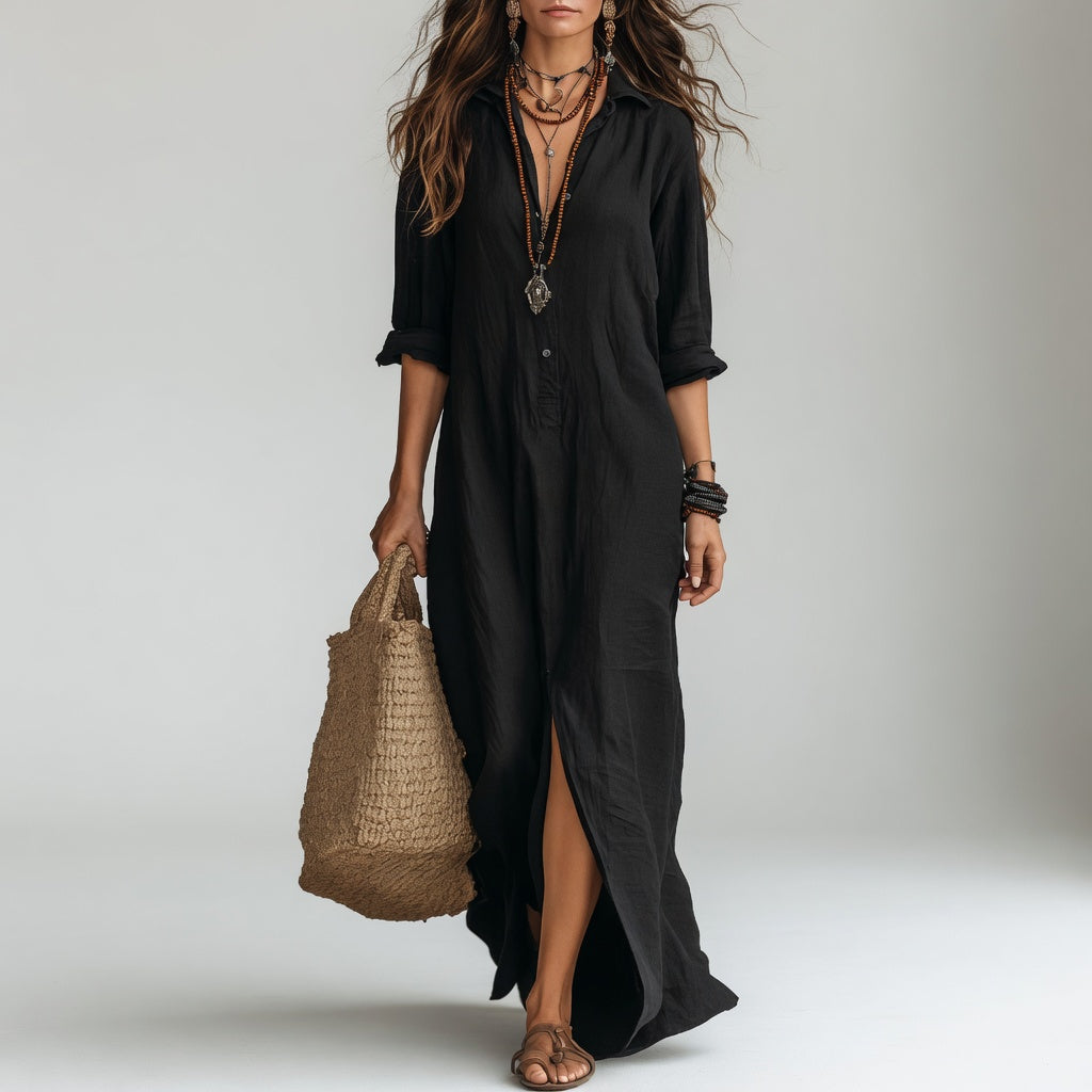 VIOLAINE | Robe longue chemise bohème élégance naturelle