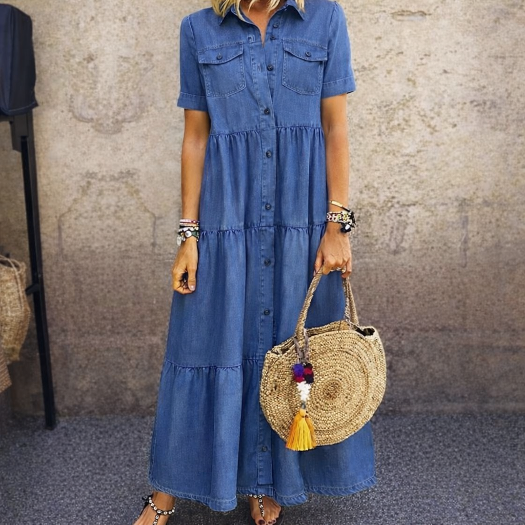 Monique | Robe Chemise Maxi Élégante