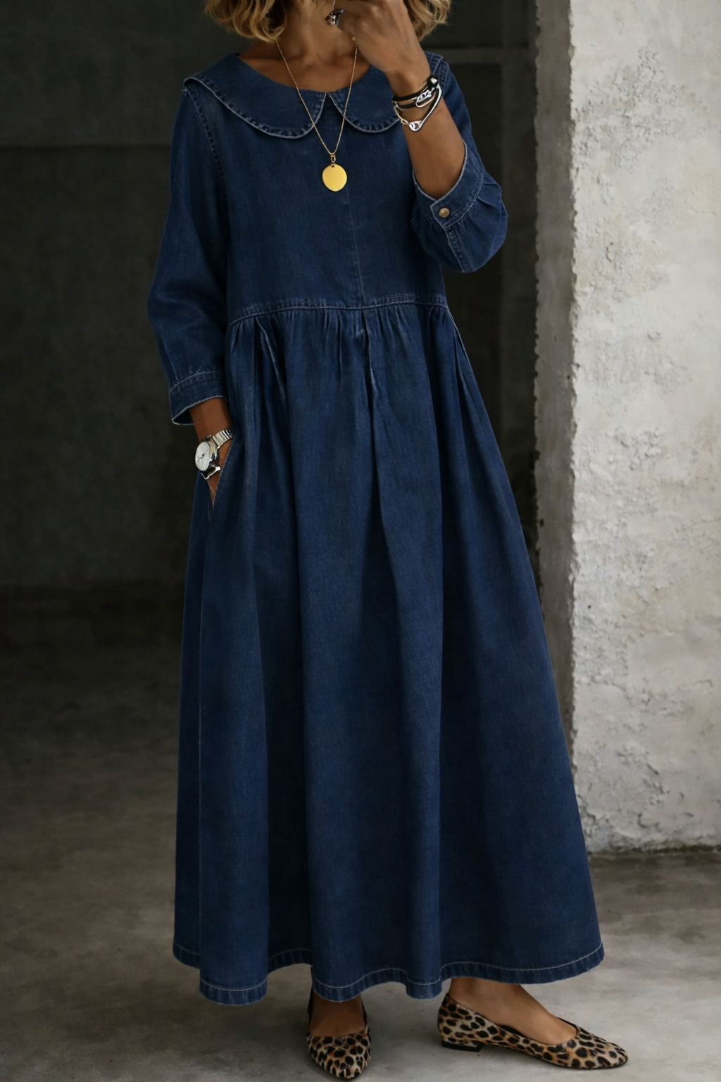 CLARA | Robe en jean avec col Peter Pan