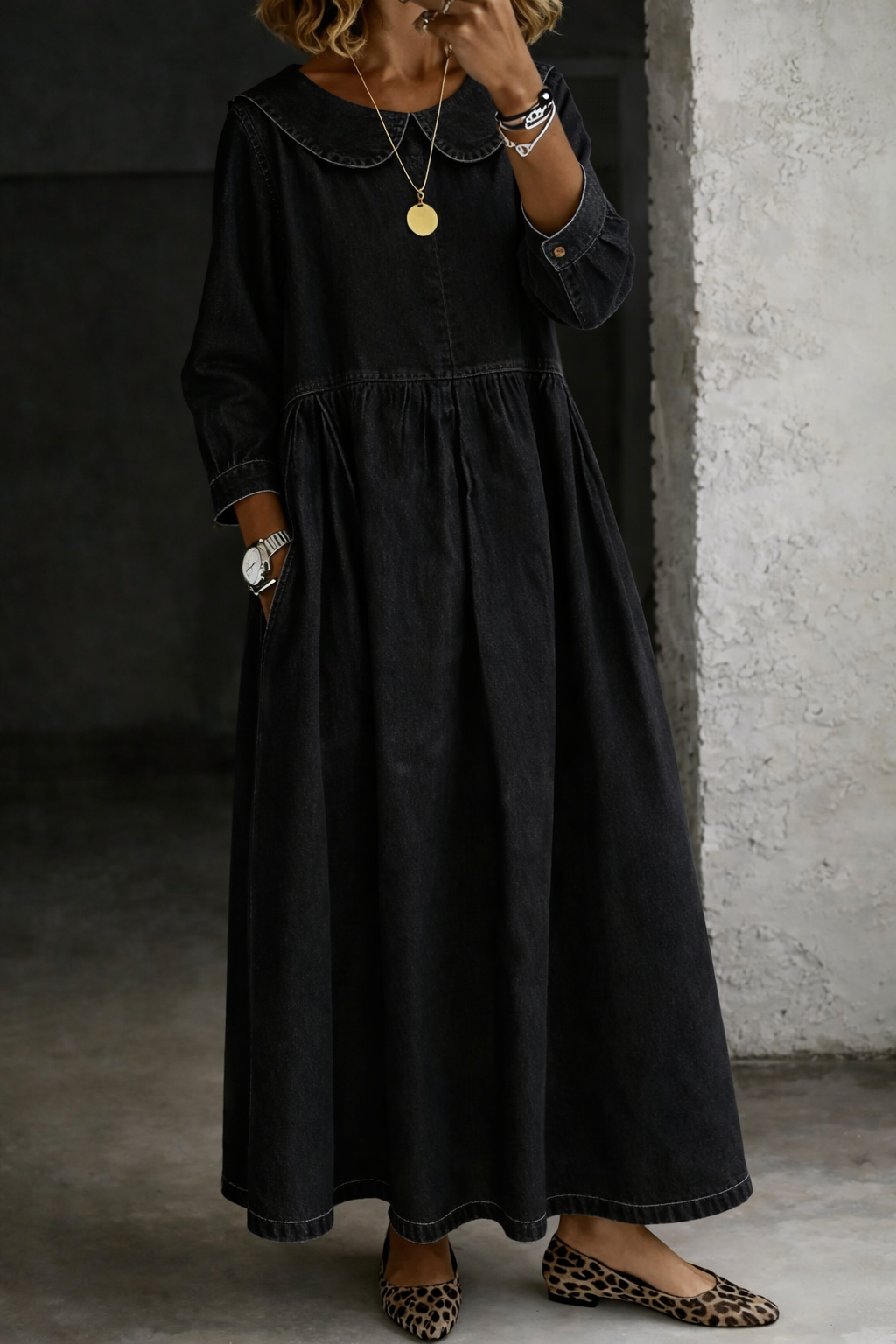CLARA | Robe en jean avec col Peter Pan
