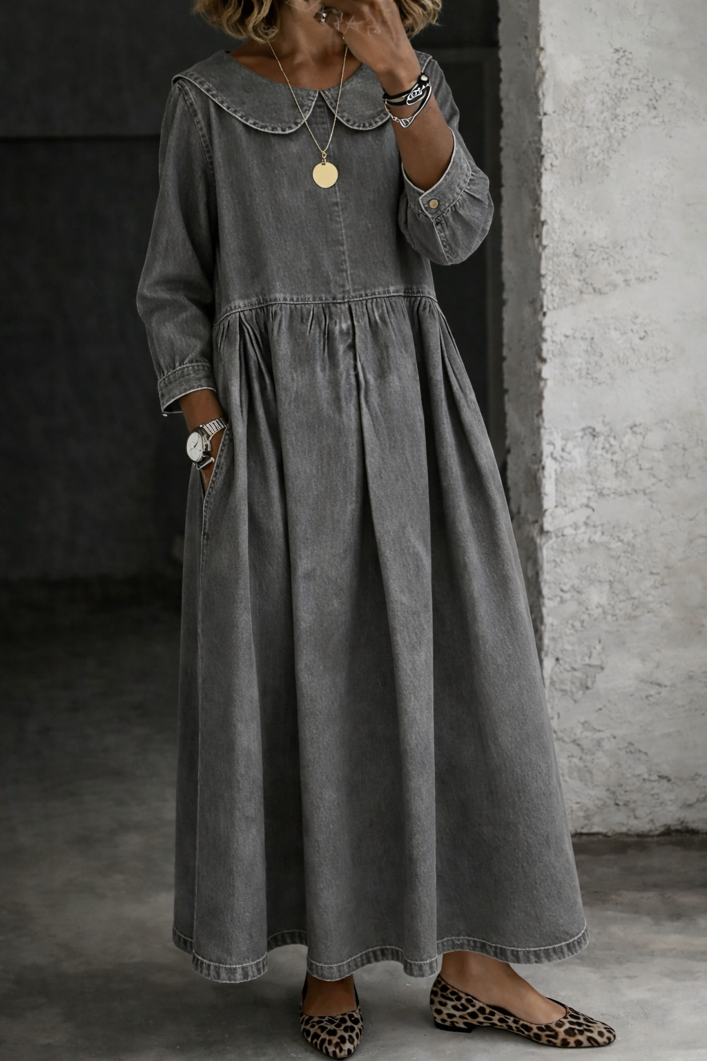 CLARA | Robe en jean avec col Peter Pan
