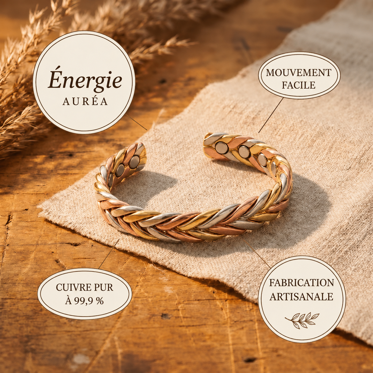 Aurélie | Bracelet Tressé en Cuivre Pur