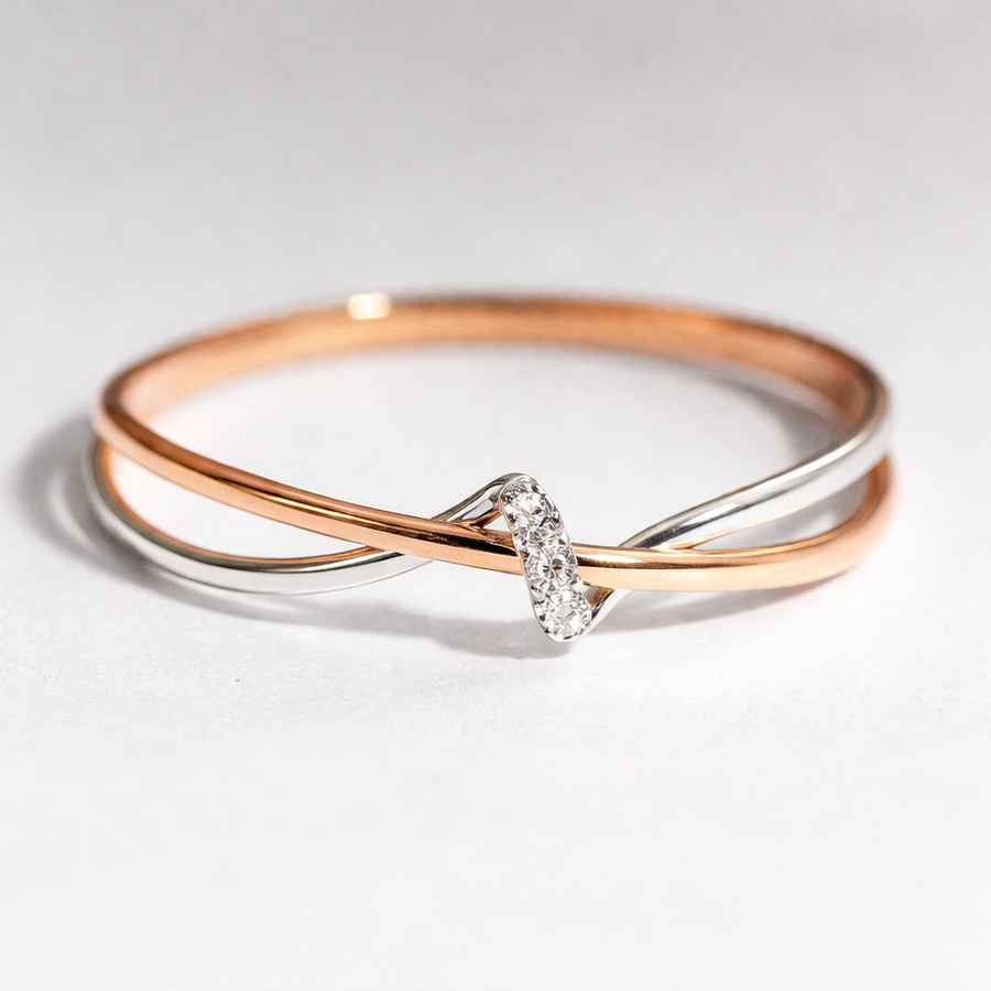 Bague Vintage Tressée en Or et Argent