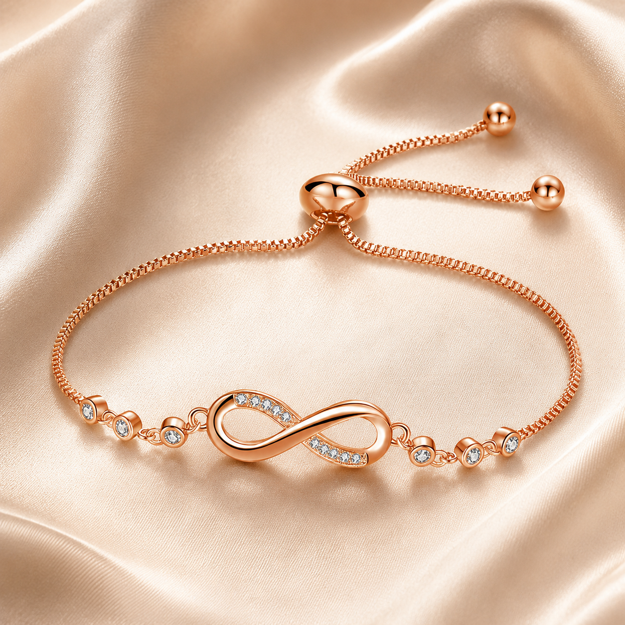 Bracelet ajustable chic en or rose en forme d'infini