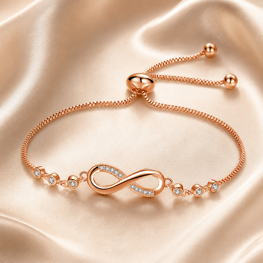 Bracelet ajustable chic en or rose en forme d'infini