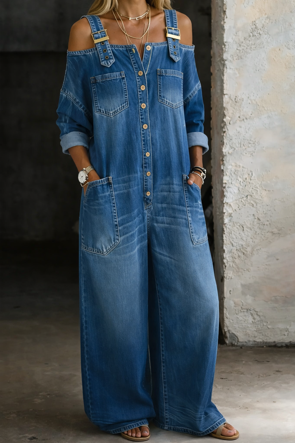 SOPHIA | Robe en denim à épaules nues